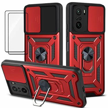 Imagem de Capa Xiaomi Redmi K40 Case (2 pedaços de filme temperado Protetora) de Câmera Proteção de Tela Metal KickStand (Vermelho)