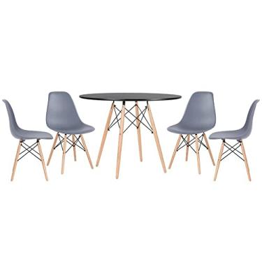 Imagem de Loft7, Mesa redonda Eames 100 cm preto + 4 cadeiras Eiffel DSW Cinza escuro