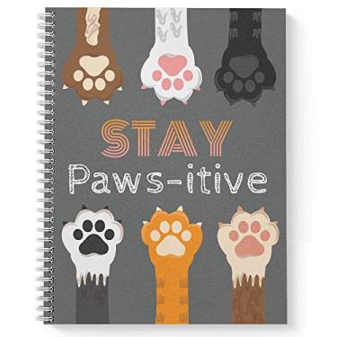 Imagem de Caderno/diário espiral para animais de estimação Softcover Stay Pawsitive 21,5 x 28 cm, 120 páginas pautadas amplas, capa laminada brilhante durável, espiral de arame branco