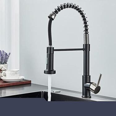 Imagem de Torneira da pia da cozinha preta fosca Torneira da cozinha com alça única Torneira misturadora com rotação de 360°, níquel preto