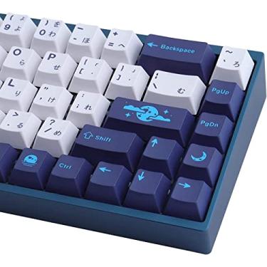 Imagem de Teclas PBT com 134 teclas, perfil cereja, lua azul, sublimação de tinta com barra de espaço 7U, conjunto de teclas PBT personalizadas para teclados mecânicos Cherry MX Switches