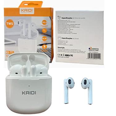 Imagem de kaidi Fone de ouvido sem fio TWS bluetooth com microfone, formato em haste, IPX4 e energia para 4 horas totais na cor branco kd-772 compativel com android e ios sem fio