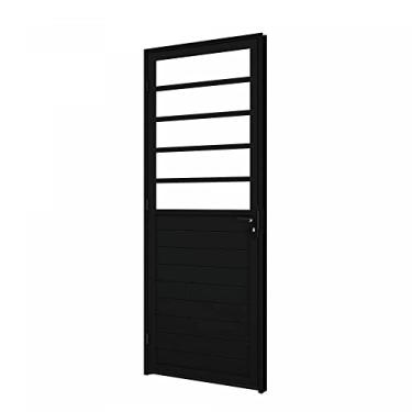 Imagem de Porta de Giro de Alumínio Lambri com Travessa 215 x 85 x 7,6 cm Preto Direita Lucasa