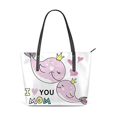 Imagem de Bolsa de ombro para mulheres, sacola de couro para compras, grande, trabalho, linda baleias rosa, decoração de bebê, bolsa casual