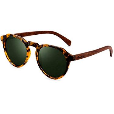 Imagem de Óculos de Sol Artesanal Redondo Design de Madeira HU WOOD Polarizados com Proteção Uv400 (C2)