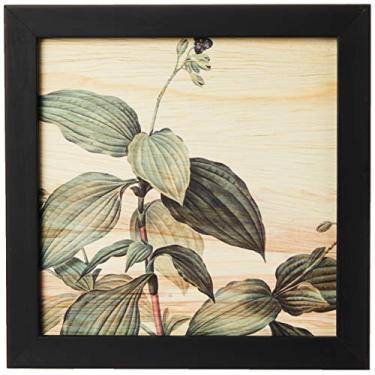 Imagem de Arte Maníacos Quadro Decorativo em Madeira Folhas Grandes e Flor - 32,5x23cm (Moldura caixa em laca preta)