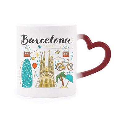 Imagem de Caneca Barcelona Espanhola Sagrada Familia sensível ao calor Caneca vermelha que muda de cor