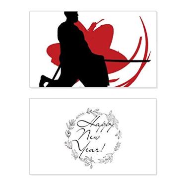 Imagem de Japan Asia Samurai Katana Sakura Hew Outline New Year Festival Cartões de felicitações Bless Message Present