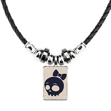 Imagem de DIYthinker Adorável pingente de corda de couro com pingente de caveira de Halloween