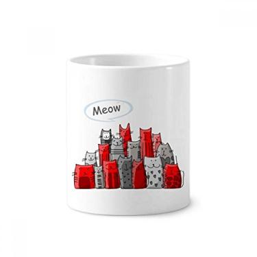 Imagem de Suporte de caneta para escova de dentes com desenho fofo gato Mewing Protect Animal Pet Lover, caneca de cerâmica com suporte para lápis