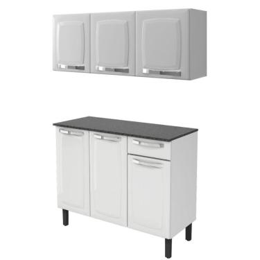 Imagem de Kit Multiuso Itatiaia Aço Balcão 3 Portas e 1 Gaveta Com Armário Aéreo 3 Portas Branco Rose