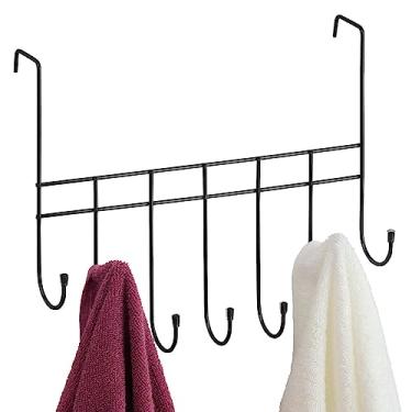 Imagem de Porta Toalha 7 Ganchos Toalheiro Preto Suporte de Porta Box Sem Furo