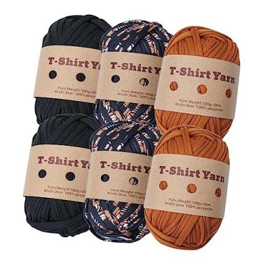 Imagem de shamjina Conjunto de 6 Conjunto de fios de tricô Fio de camiseta Projetos de crochê Fio Fio de espaguete para tapetes Cestas de crochê, conjunto B