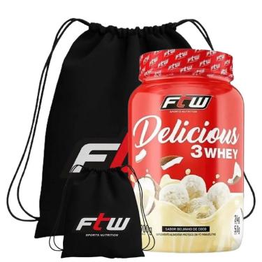 Imagem de DELICIOUS 3 WHEY 900G + MOCHILA IMPERMEAVEL ESPORTIVA PRETA (BEIJINHO DE COCO)-Unissex