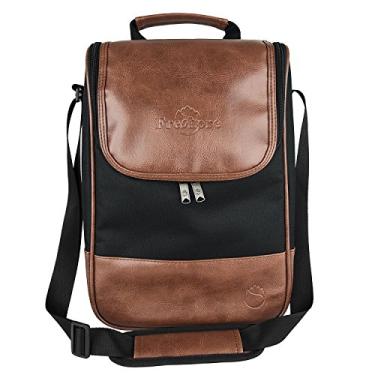 Imagem de Bolsa térmica Frehore Wine Leather Tote Cooler - Design de porta-garrafas de luxo para almoço/viagem - Presente ideal para mulheres/homem (Local de reserva para abridor de saca-rolhas, marrom escuro)