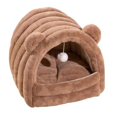 Imagem de Bothyi Animais de estimação caverna cama gato tenda canil anti deslizamento inferior lavável semi fechado pet gato ninho abrigo para cão cobaia gatos gatinho, Marrom L