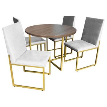 Imagem de Kit Mesa De Jantar Theo Com 4 Cadeiras Sttan Ferro Dourado Tampo Freij