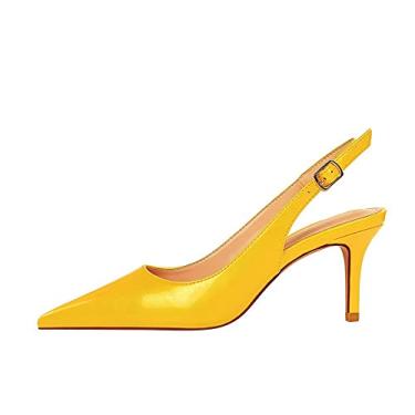 Imagem de YGJKLIS Sapatos femininos pontiagudos de 7 cm stiletto salto vazamento tira no tornozelo sandália de salto alto festa noite formatura vestido sapatos de salto alto, Amarelo, 6