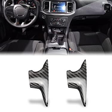 Imagem de HIBEYO Capa de cabeça de manípulo de câmbio de marchas de fibra de carbono para Dodge Challenger 2009 2010 carregador Viper carro controle manual tampa acessórios de decoração - capa lateral (preto)