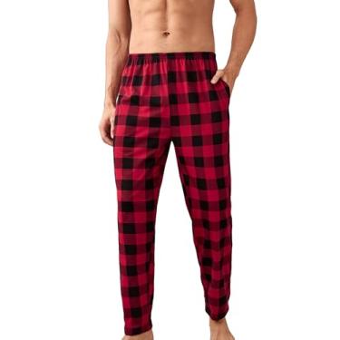 Imagem de Floerns Calça de pijama masculina com estampa xadrez cintura elástica confortável, Vermelho e preto., G