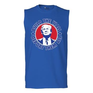 Imagem de Camiseta masculina Donald Trump 2024 Build The Wall Deport Them All Muscle MAGA America First FJB Republican President 47, Azul, GG