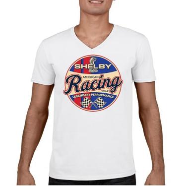 Imagem de Camiseta Shelby Racing gola V 1962 American Muscle Car Mustang Cobra GT500 GT350 Performance Powered by Ford Tee, Branco, G