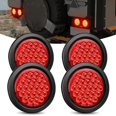 Imagem de Nilight Luz traseira redonda de 10 cm, 4 peças, 24 LEDs, luz vermelha para travão de parada com ilhós embutidos, plugues IP67 à prova d'água para caminhão, trailer, ônibus, trailer, trailer,