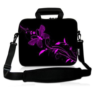 Imagem de RICHEN Bolsa de ombro mensageiro para laptop/notebook/ebooks/almofada infantil, 25,4 cm, borboleta agradável, Roxo, 17.8 cm - 25.4 cm, À prova d'água, Compartimento para mouse e adaptadores