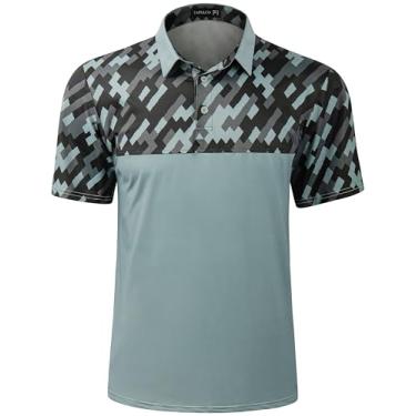 Imagem de TAPULCO Camisa polo masculina de golfe de manga curta, secagem rápida, macia, confortável, atlética, esportiva, casual, ao ar livre, Quebra-cabeça preto e cinza sólido, XXG