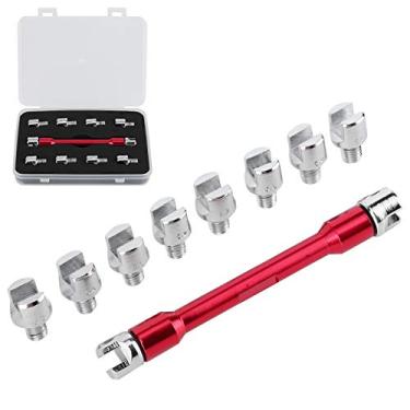 Imagem de Conjunto de chave de rodas de motocicleta, kit de chave de roda de bicicleta de sujeira ajustar ferramenta de reparo de tensão de aro de bicicleta ajustável 10 tamanhos peças de mamilos(Red)