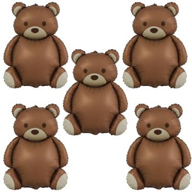 Imagem de Finypa 35 Inch Brown Bear Balloons 5pcs Matte Big Bear Birthday Balloons for Home Decor Jungle Animal Farm Safari Zoo Woodland Themed Party Baby Shower Decoration