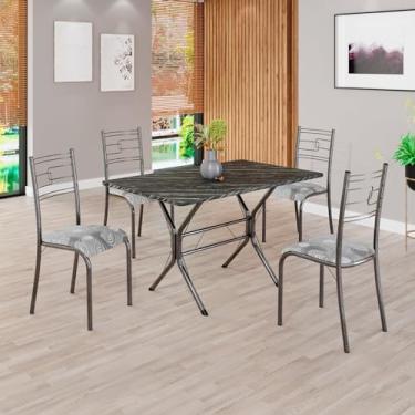 Imagem de Conjunto Sala de Jantar Mesa Retangular 100x60cm Tampo Pedra Ardósia Indiana 4 Cadeiras Paraty Paraopeba/Mart Prata