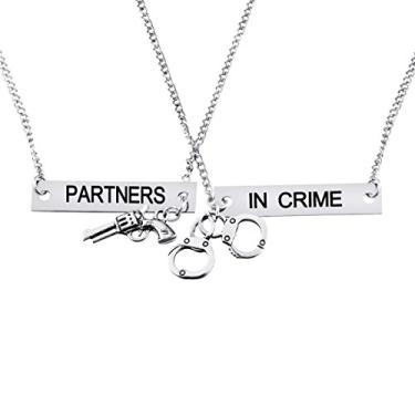 Imagem de MJartoria Colar Best Friend Partners in Crime Gravado BFF para 2 Colar de Amizade Presentes de Aniversário Dia dos Namorados, 3 count, Metal
