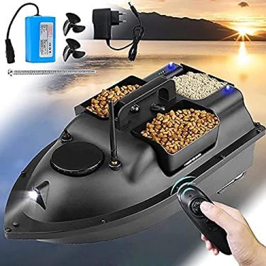 Imagem de Barco de isca de peixe inteligente, navio de pesca com controle remoto de 500 m, com controle de cruzeiro e luz LED, motores duplos, com 3 compartimentos de isca independentes, à prova d'águ