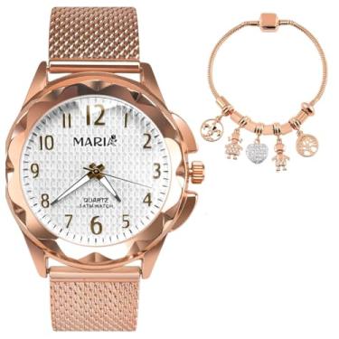 Imagem de Relógio Feminino Aço Inox a Prova d'Agua com Pulseira Berloque Estilo Pandora Sofisticada Presente Maravilhoso Mulher (ROSE)