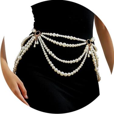Imagem de YWCUTE Corrente de pérola em camadas na cintura biquíni joias de umbigo acessórios de festa de carnaval na praia para mulheres e meninas joias da moda (yaolian2-1626) (yaolian1-1626), Medium, Pérola,