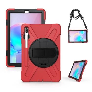 Imagem de Capa resistente para tablet Samsung Galaxy Tab S6 10,5 polegadas 2019 T860 T865 T867 suporte giratório PC capa à prova de choque (vermelho, S6 T865 T860 T867)