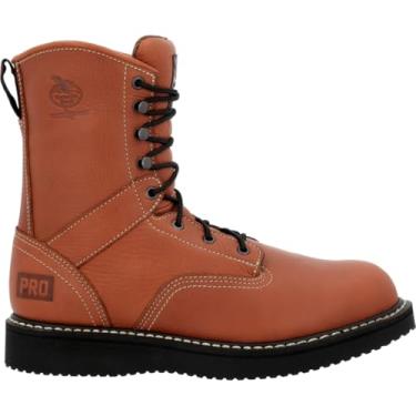 Imagem de Georgia Boot Bota de trabalho masculina PRO-Series de 20 cm com cadarço ASTM bico de aço com classificação EH, sapatos de couro de flor integral com sola preta antiderrapante e resistente a óleo, bota