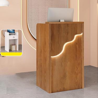 Imagem de Balcão de recepção, balcão de varejo para checkout, mesa de balcão de checkout de varejo, mesa de boas-vindas moderna, com luzes e gavetas com fechadura, para salão de recepção, sala de rece