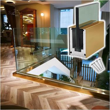 Imagem de Trilhos de vidro do corrimão trilhos de vidro 1m-10m longo painel de cerca de vidro braçadeira para pátio piscina loft escadas varanda, ouro, l 2m/80 Polegada