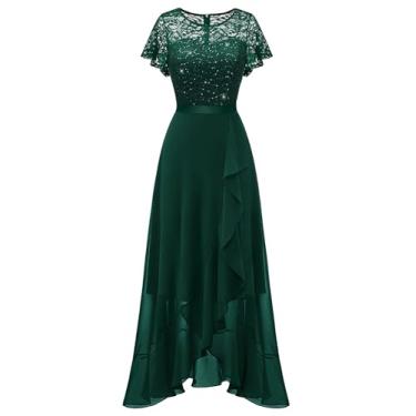 Imagem de BeryLove Vestidos formais para mulheres 2024 convidada de casamento com fenda coquetel elegante vestido de formatura longo de renda, Lantejoulas verde-escuro, GG