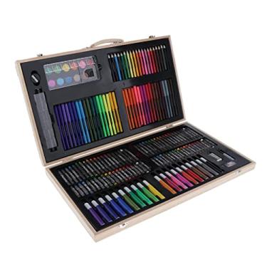 Imagem de Xiaojikuaipao Kit de desenho de luxo de 180 peças para crianças de 9 a 12 anos | Caixa de madeira com lápis de cor, canetas de aquarela, haste de cera, tintas para artistas iniciantes | Portátil