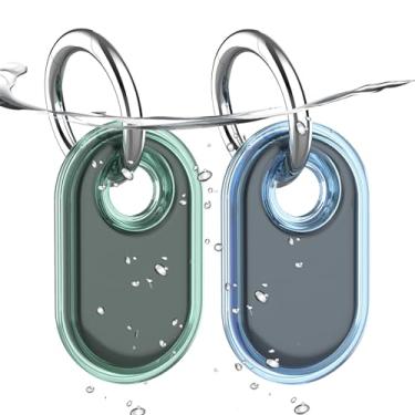 Imagem de Pacote com 2 unidades, à prova d'água, compatível com suporte Samsung Galaxy SmartTag2, capa protetora TPU GPS Tracker para Samsung Tag 2 com chaveiro, capa Smart Tag 2 antiarranhões (azul verde)