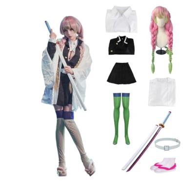 Imagem de OURUEPY Full Set Womens Anime Cosplay Costume For Kanroji Mitsuri Party Role Costume Kimono Outfit Including Shoes Wig Sword