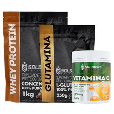 Imagem de Kit: Whey Protein Concentrado 1Kg + Glutamina 250g + Vitamina C Em Pó 500g - 100% Importado - Soldiers Nutrition Sabor:M