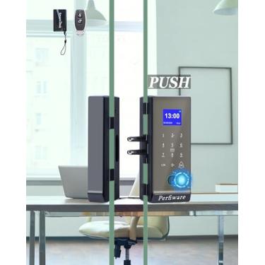Imagem de Fechadura de porta de vidro inteligente, Perfiware 4 em 1 fechaduras de porta de vidro biométricas com impressão digital LG2315, 2024 sem furadeira, entrada sem chave atualizada, ótima para