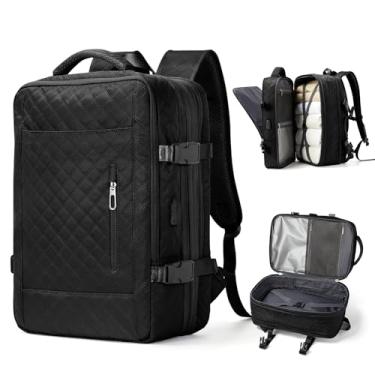 Imagem de Mochila de viagem grande unissex, aprovada como bagagem de mão para avião, tamanho de item pessoal, mochila de trabalho e viagem com compartimento para sapatos, preta