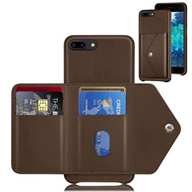 Imagem de XcaseBar Capa carteira para iPhone 7Plus/8 Plus 14.0 cm com suporte para cartão de crédito traseira couro PU capa protetora para Apple 8Plus marrom