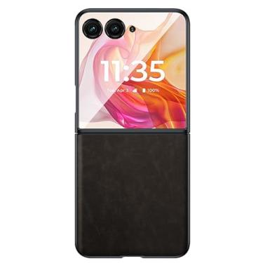Imagem de LTLMYDAM Capa de luxo para Moto Razr 50Ultra/50, capa de couro de pele de casca de ovelha fosca fina e macia à prova de choque, preta, 50
