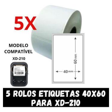 Imagem de 5 Rolos De Etiqueta Térmica Para Impressora Xd210 - 40x60 - Xd Mega, B